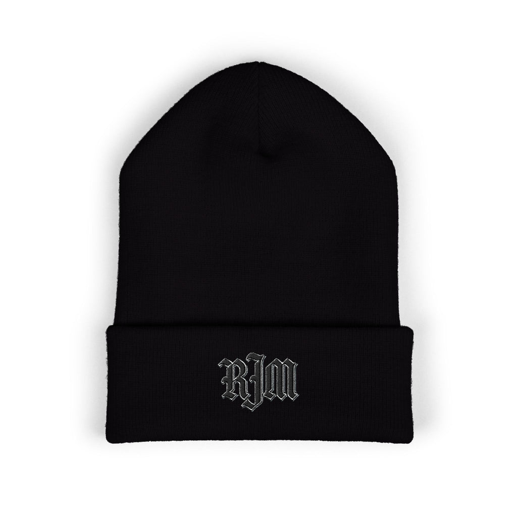 Embroidered 'RJM' Classic Cuffed Beanie — Cozy Gothic Knit Hat