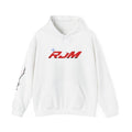 RJM Retro Orbit Hoodie — Minimalist Red Logo Streetwear