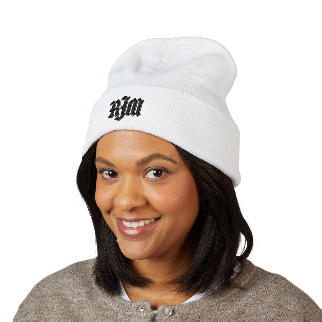 Embroidered 'RJM' Classic Cuffed Beanie — Cozy Gothic Knit Hat