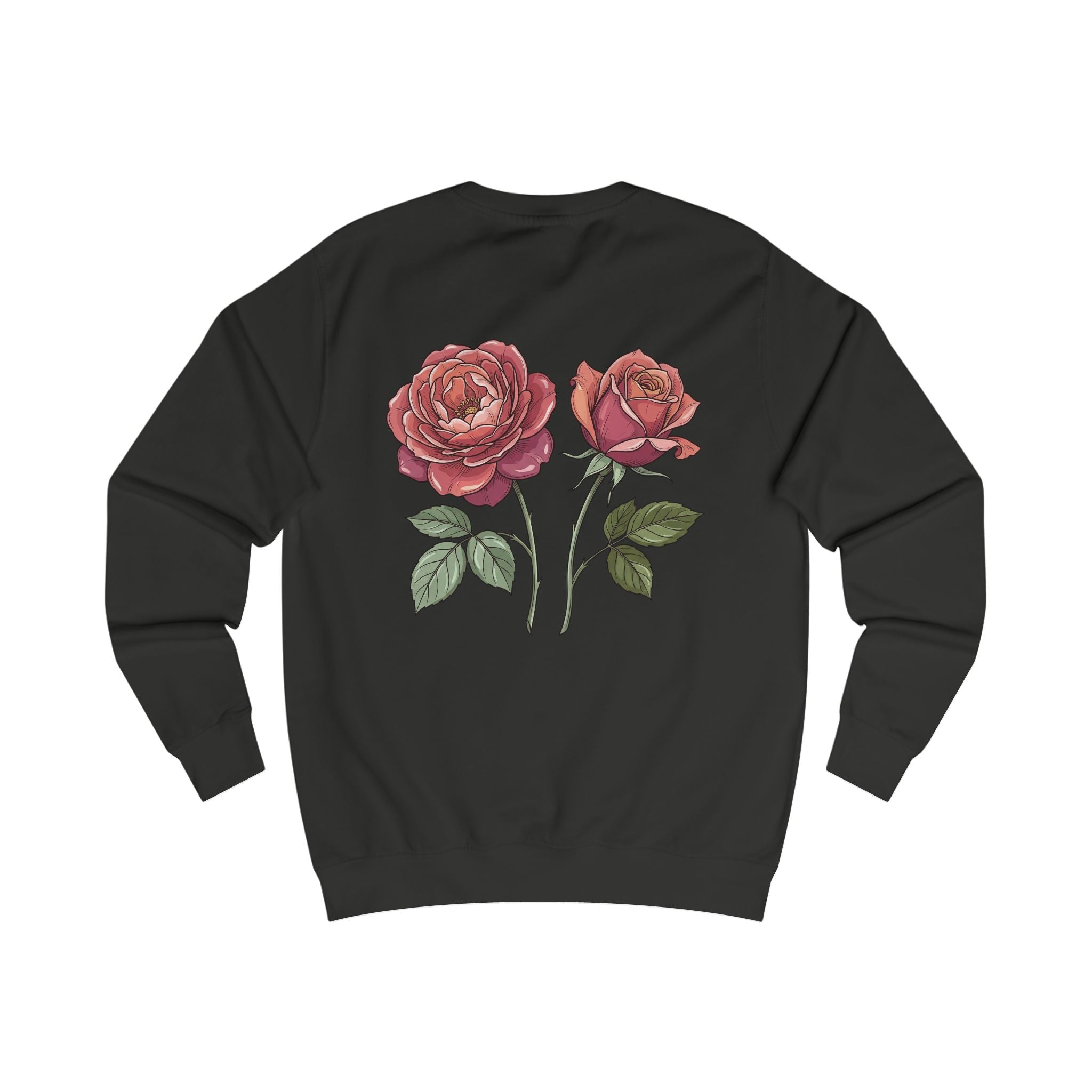 Rose Graphic Sweatshirt — Vintage Botanical Back Print with Small Initials