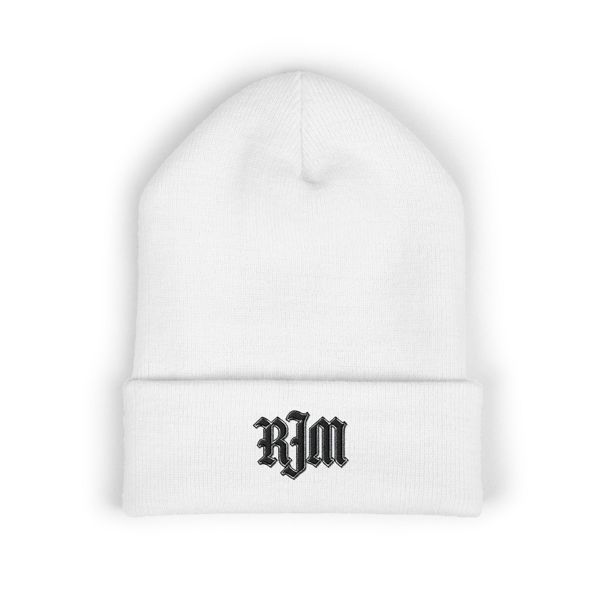 Embroidered 'RJM' Classic Cuffed Beanie — Cozy Gothic Knit Hat