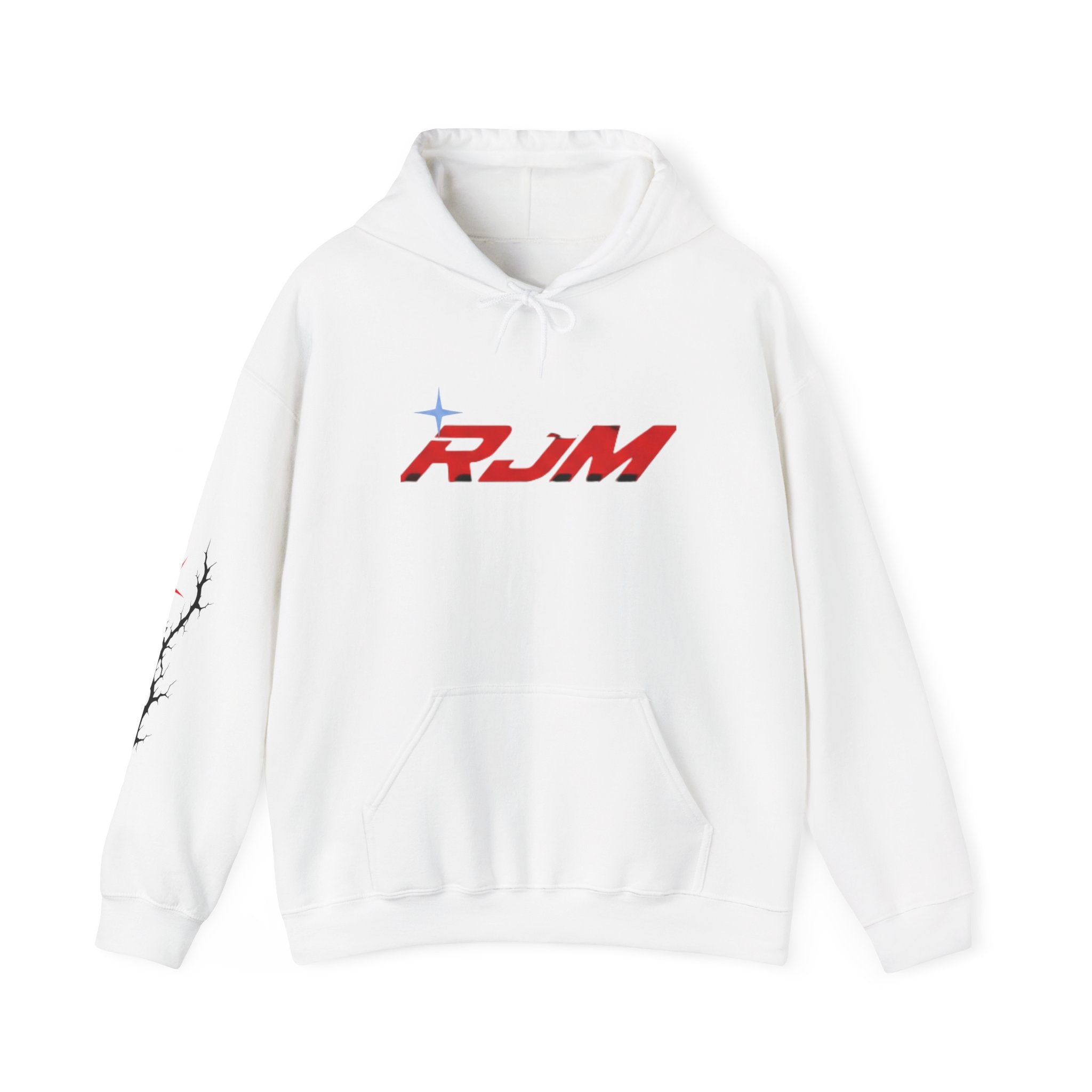 RJM Retro Orbit Hoodie — Minimalist Red Logo Streetwear