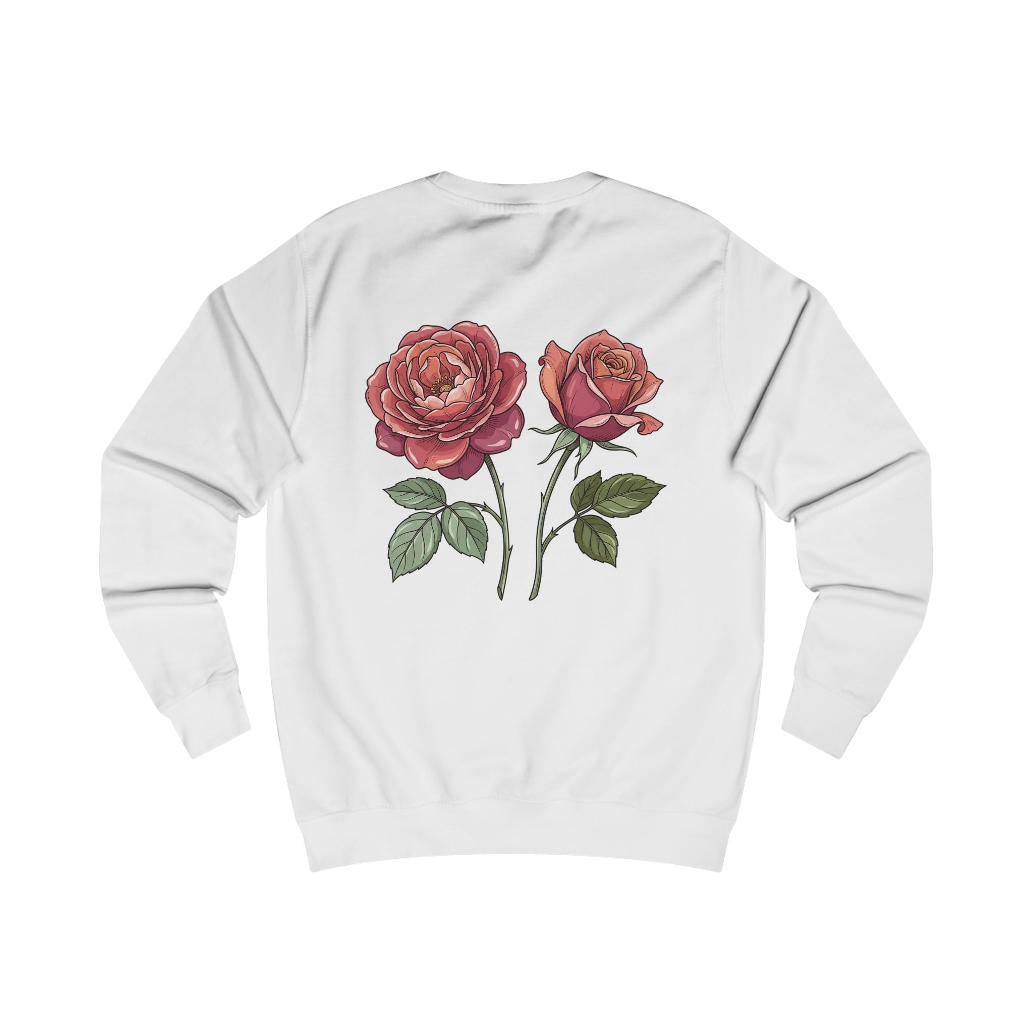 Rose Graphic Sweatshirt — Vintage Botanical Back Print with Small Initials