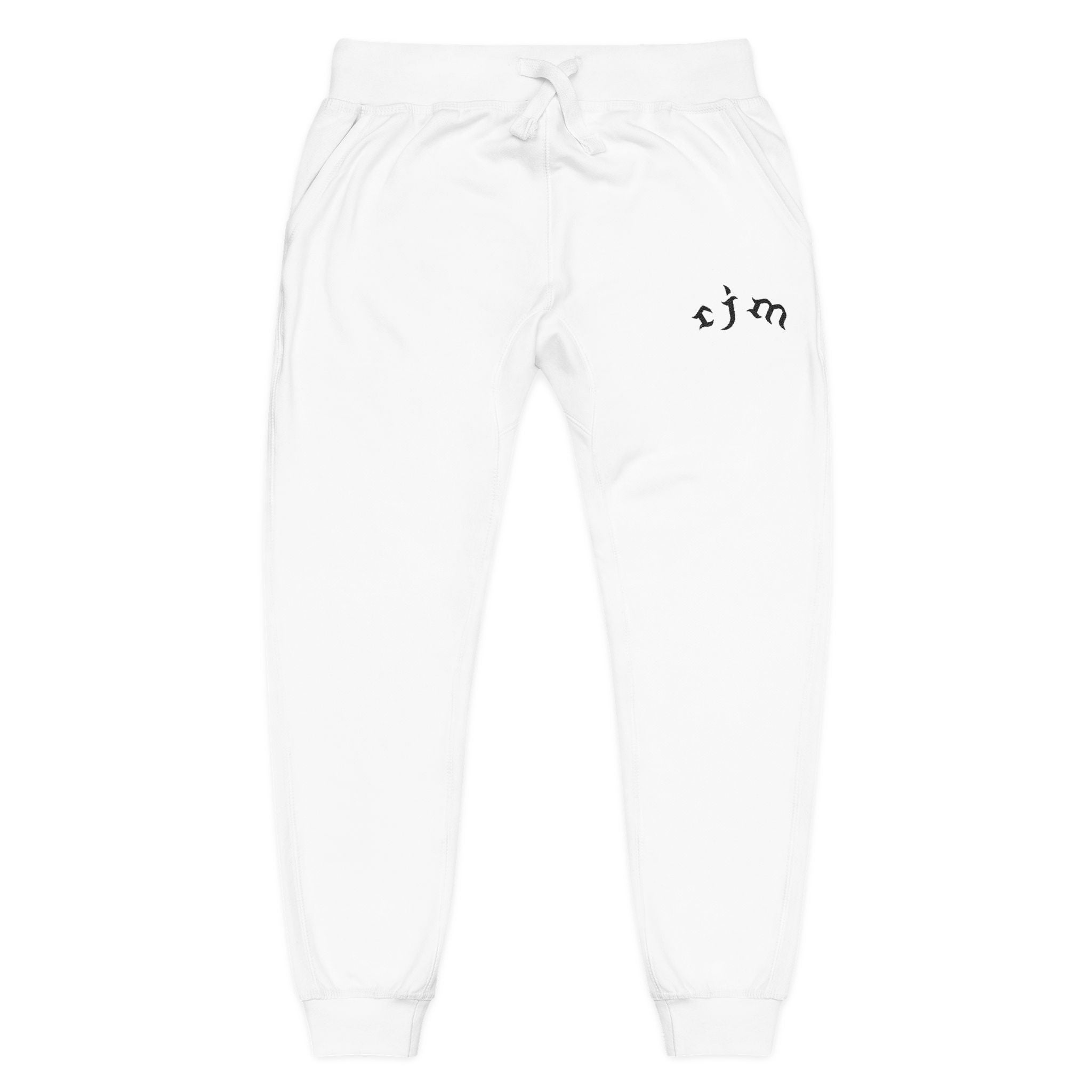 Embroidered 'RJM' Fleece Sweatpants — White Cozy Joggers