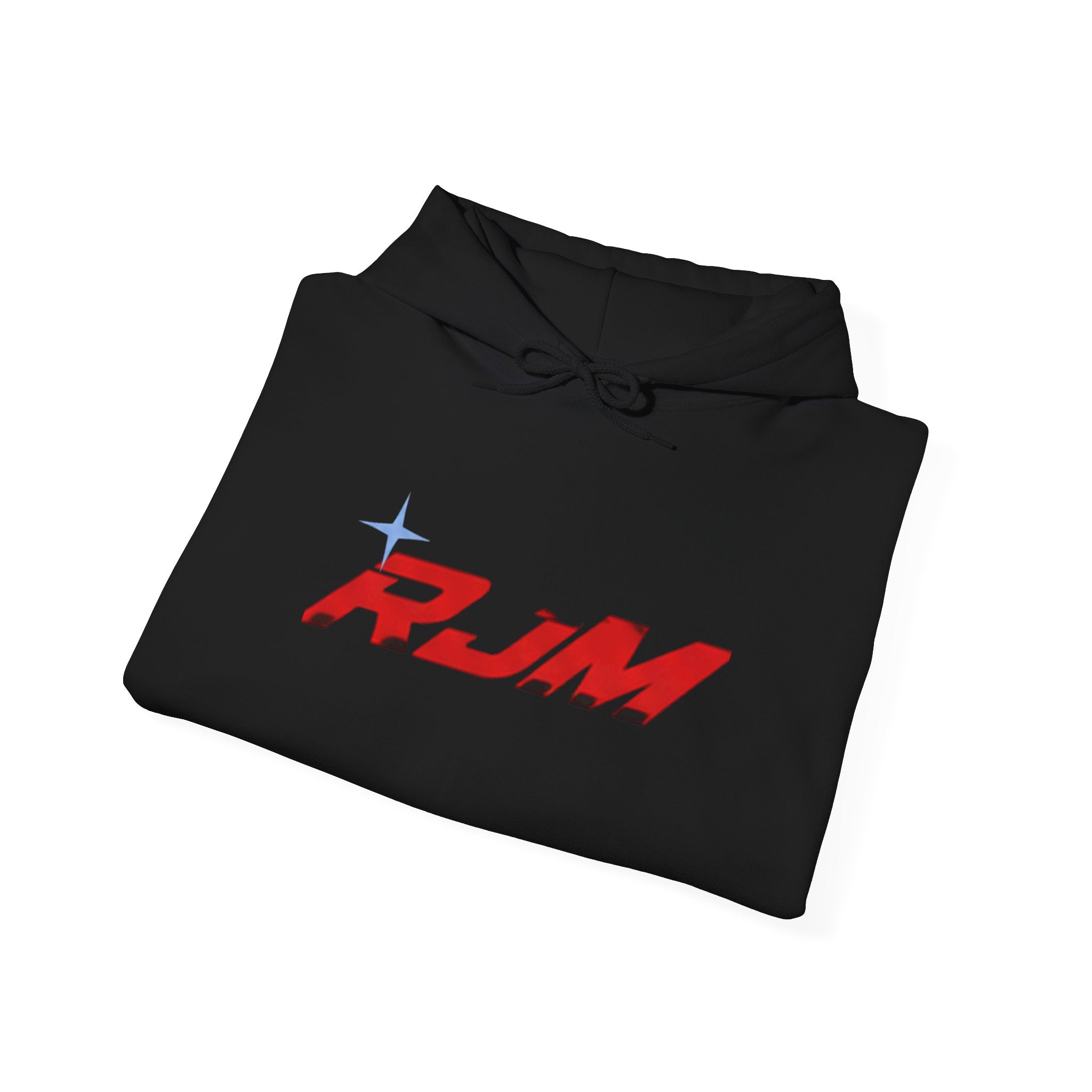 RJM Retro Orbit Hoodie — Minimalist Red Logo Streetwear