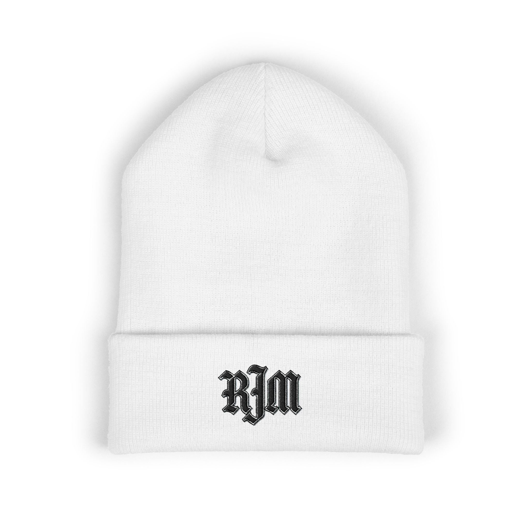 Embroidered 'RJM' Classic Cuffed Beanie — Cozy Gothic Knit Hat