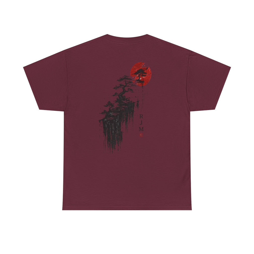Zen Pine & Red Sun T‑Shirt — Japanese Ink Landscape Tee (RJM)