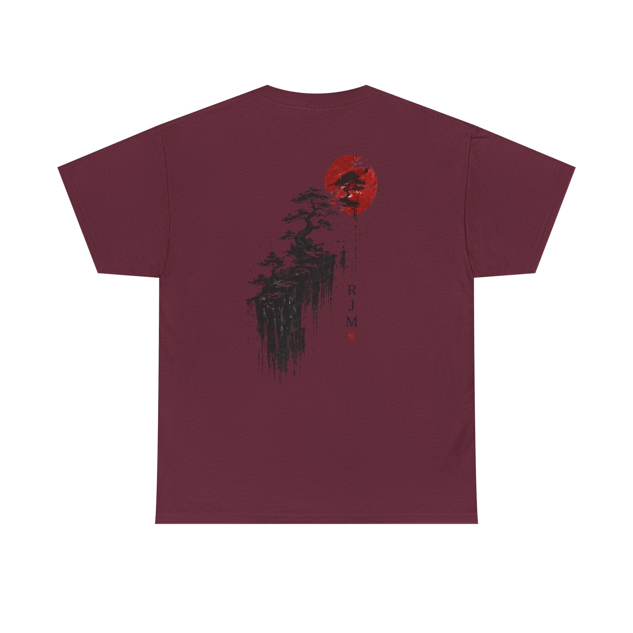 Zen Pine & Red Sun T‑Shirt — Japanese Ink Landscape Tee (RJM)