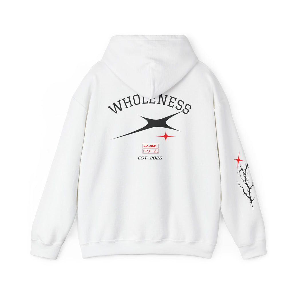 RJM Retro Orbit Hoodie — Minimalist Red Logo Streetwear