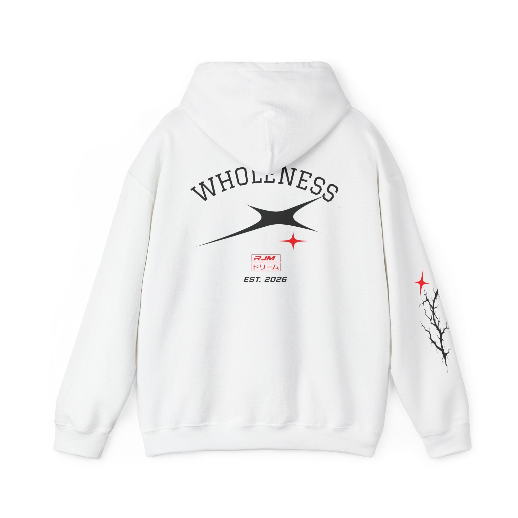 RJM Retro Orbit Hoodie — Minimalist Red Logo Streetwear