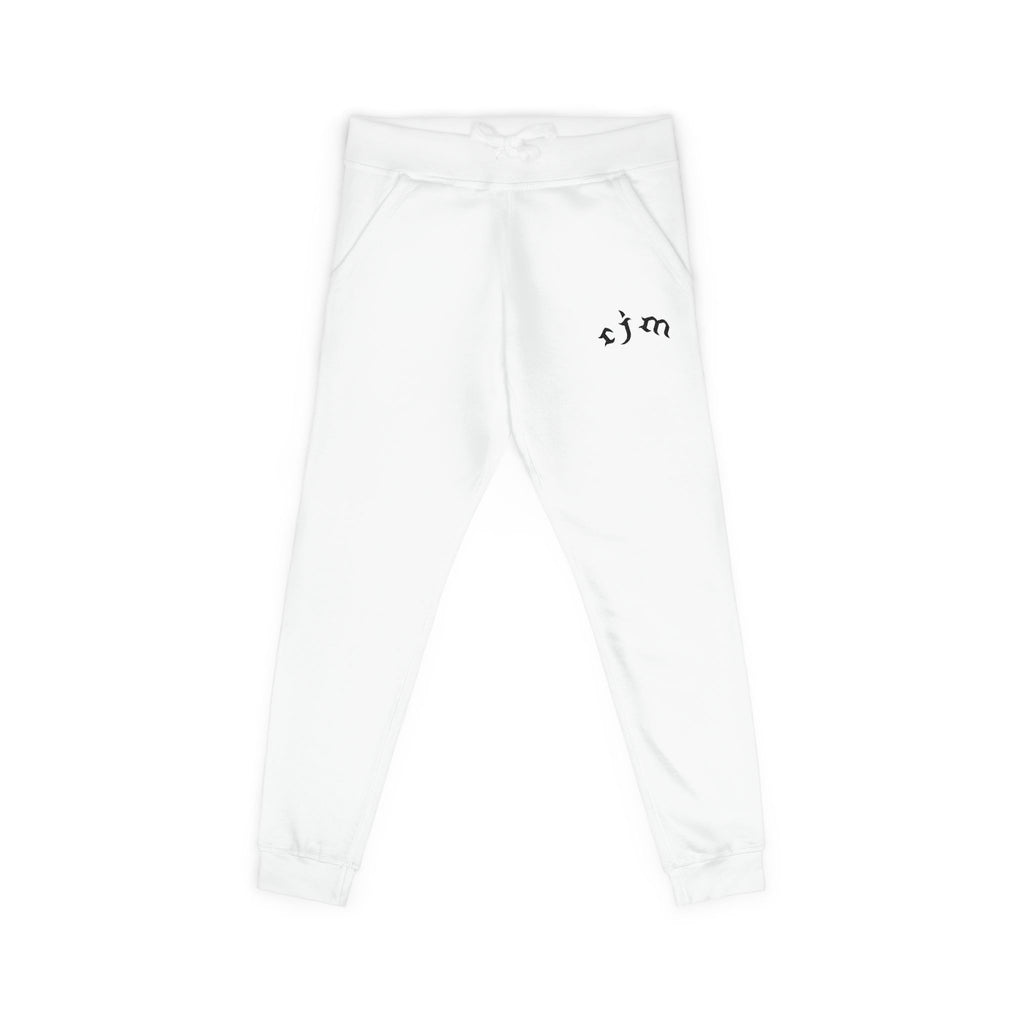 Embroidered 'RJM' Fleece Sweatpants — White Cozy Joggers
