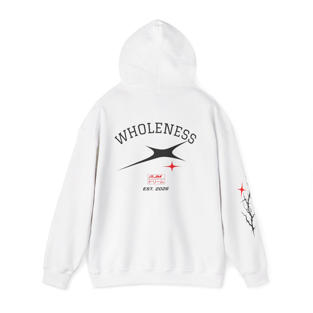 RJM Retro Orbit Hoodie — Minimalist Red Logo Streetwear