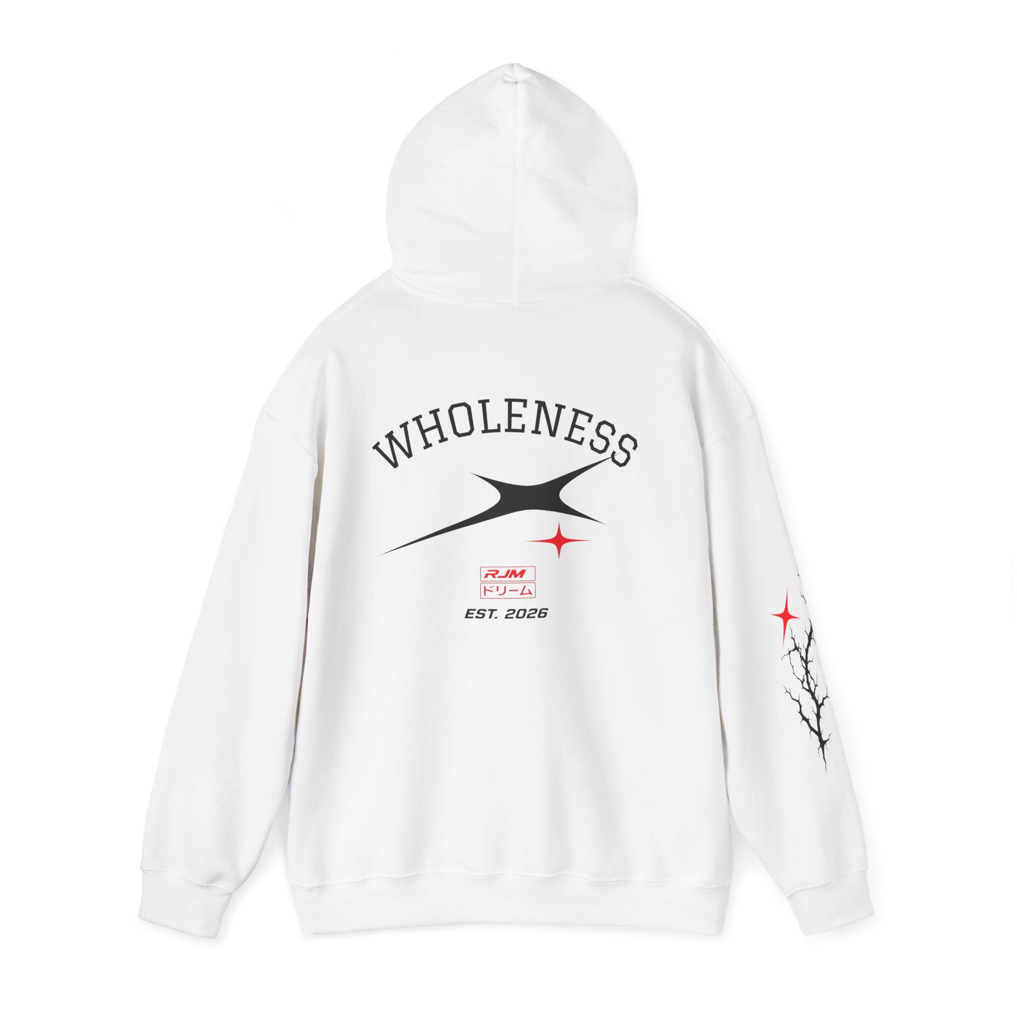 RJM Retro Orbit Hoodie — Minimalist Red Logo Streetwear