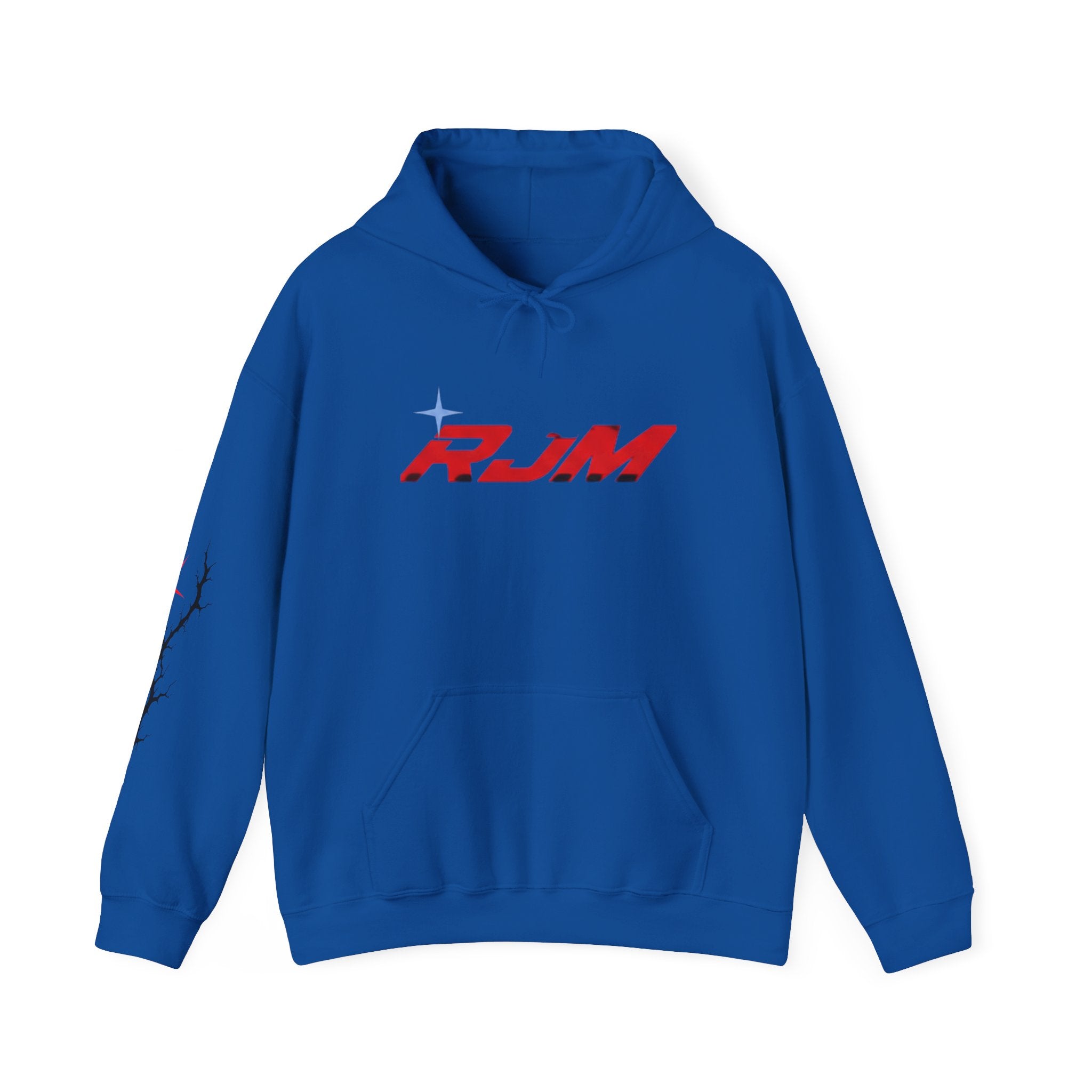 RJM Retro Orbit Hoodie — Minimalist Red Logo Streetwear