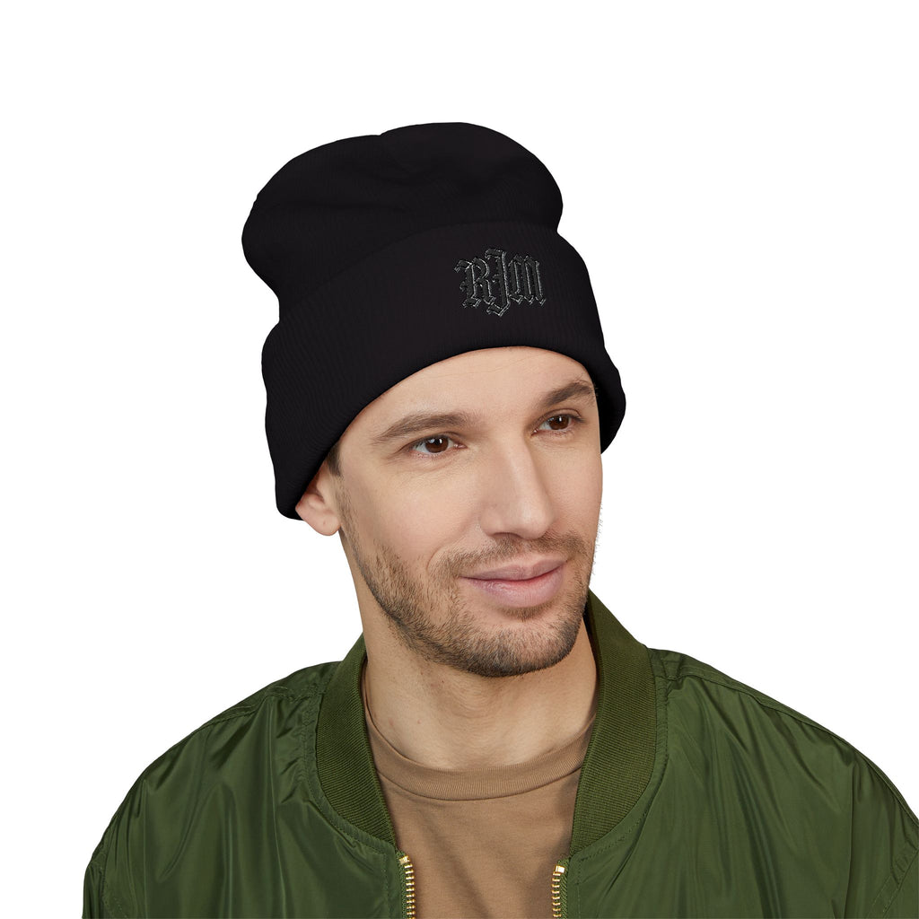 Embroidered 'RJM' Classic Cuffed Beanie — Cozy Gothic Knit Hat