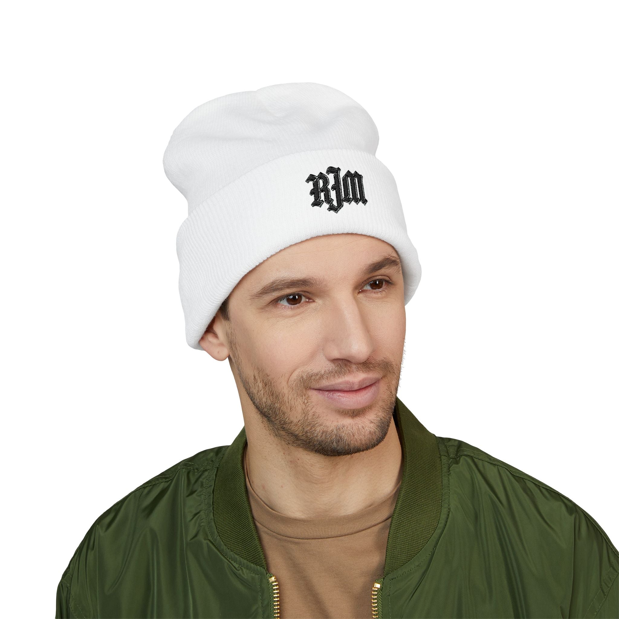 Embroidered 'RJM' Classic Cuffed Beanie — Cozy Gothic Knit Hat