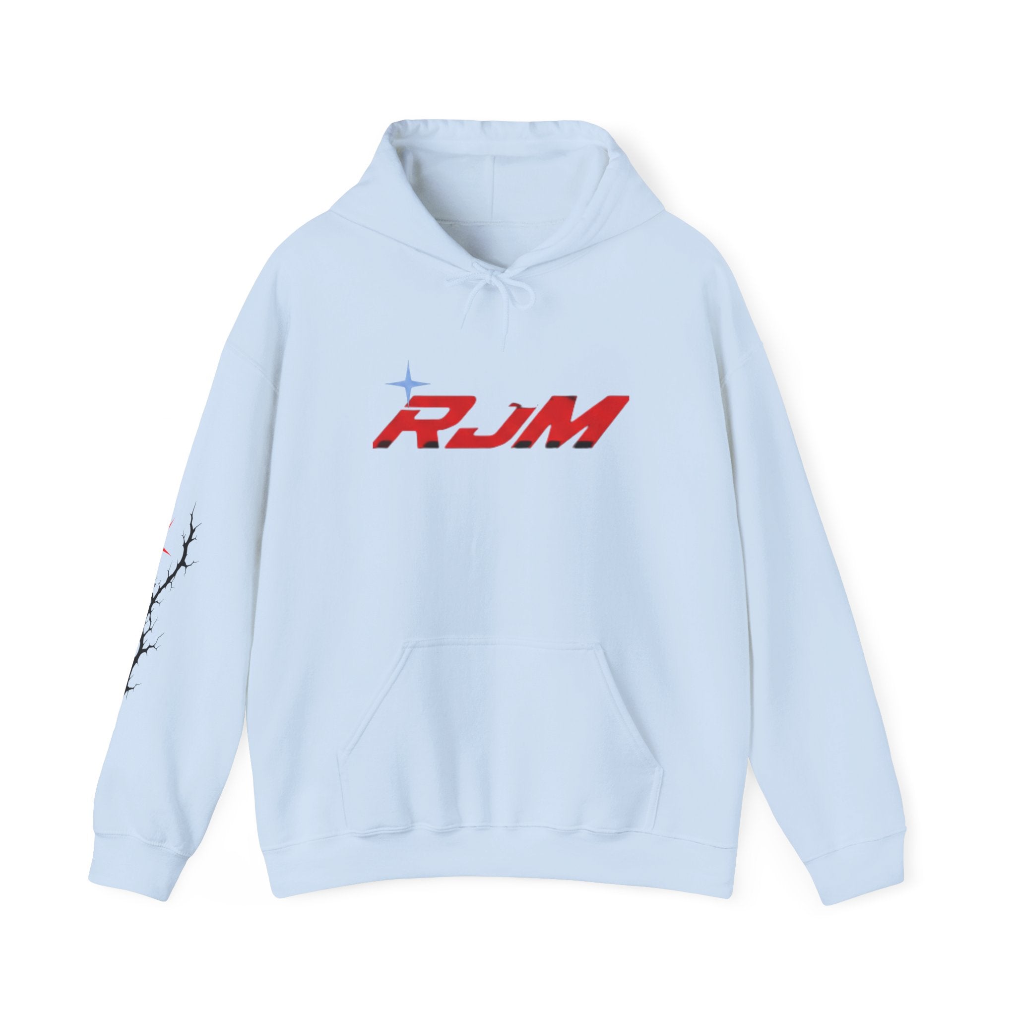RJM Retro Orbit Hoodie — Minimalist Red Logo Streetwear