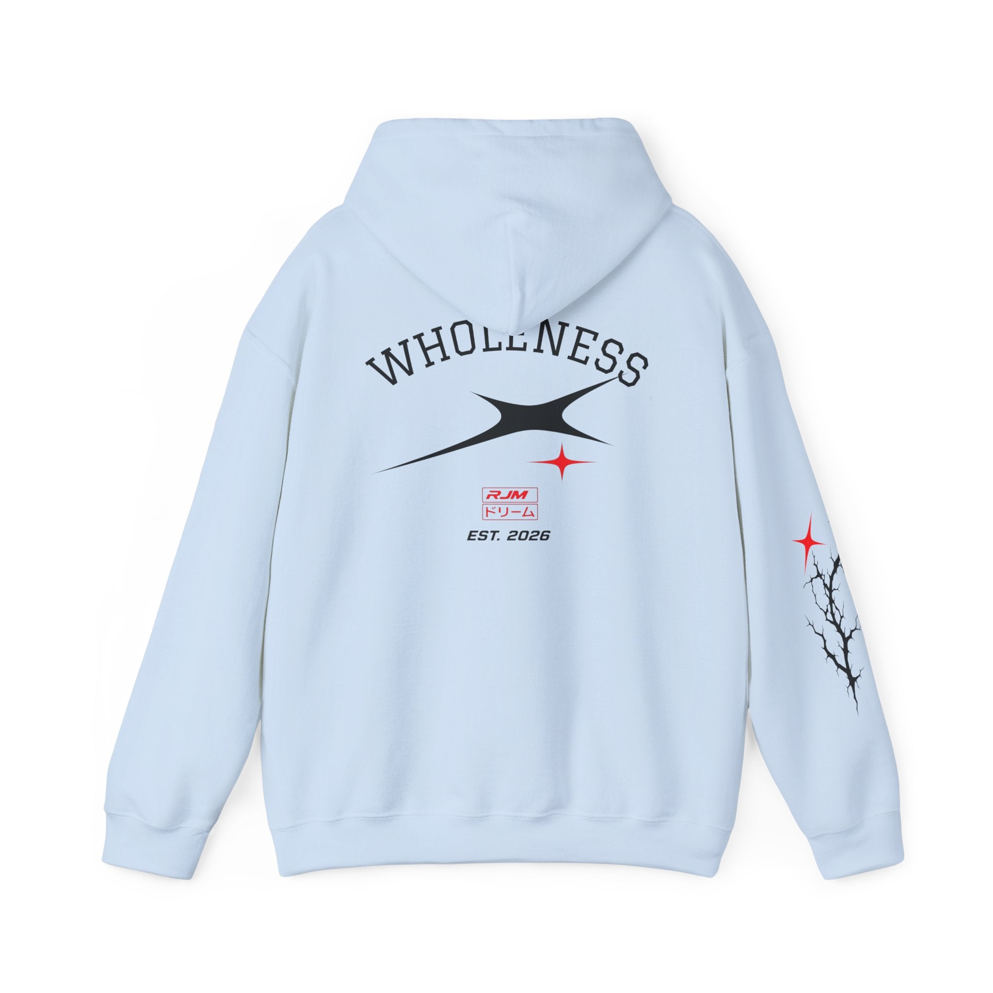 RJM Retro Orbit Hoodie — Minimalist Red Logo Streetwear