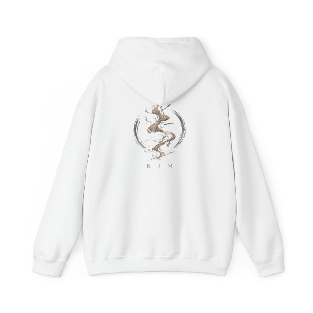 RJM Calligraphy Hoodie — Minimal Zen Dragon Graphic Hooded Sweatshirt
