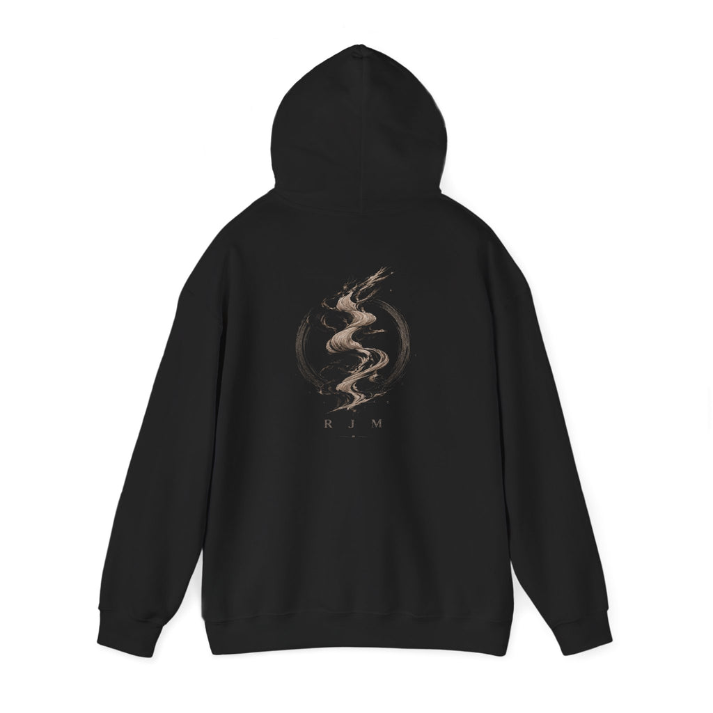 RJM Calligraphy Hoodie — Minimal Zen Dragon Graphic Hooded Sweatshirt