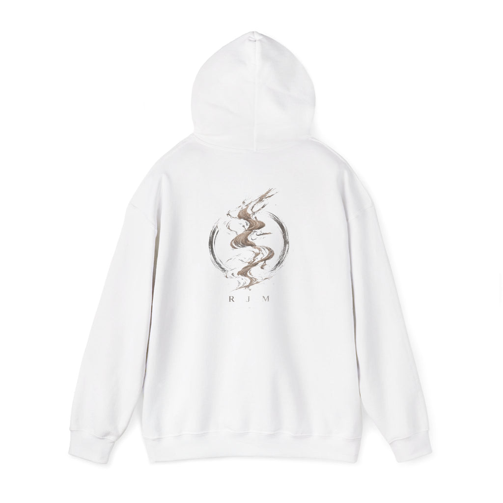 RJM Calligraphy Hoodie — Minimal Zen Dragon Graphic Hooded Sweatshirt