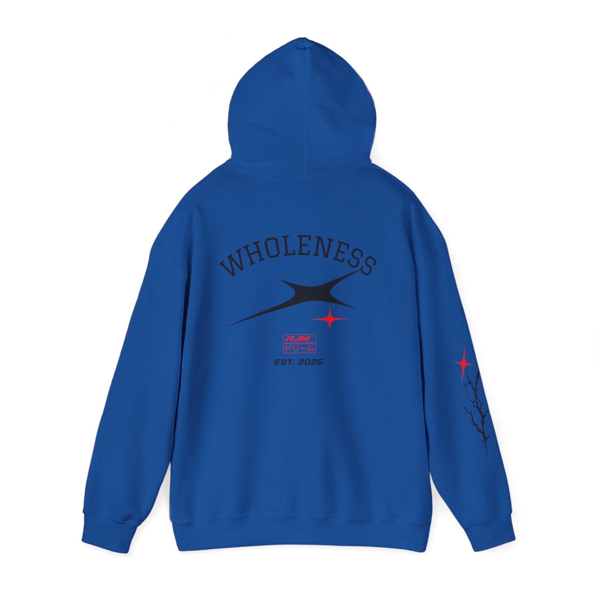 RJM Retro Orbit Hoodie — Minimalist Red Logo Streetwear