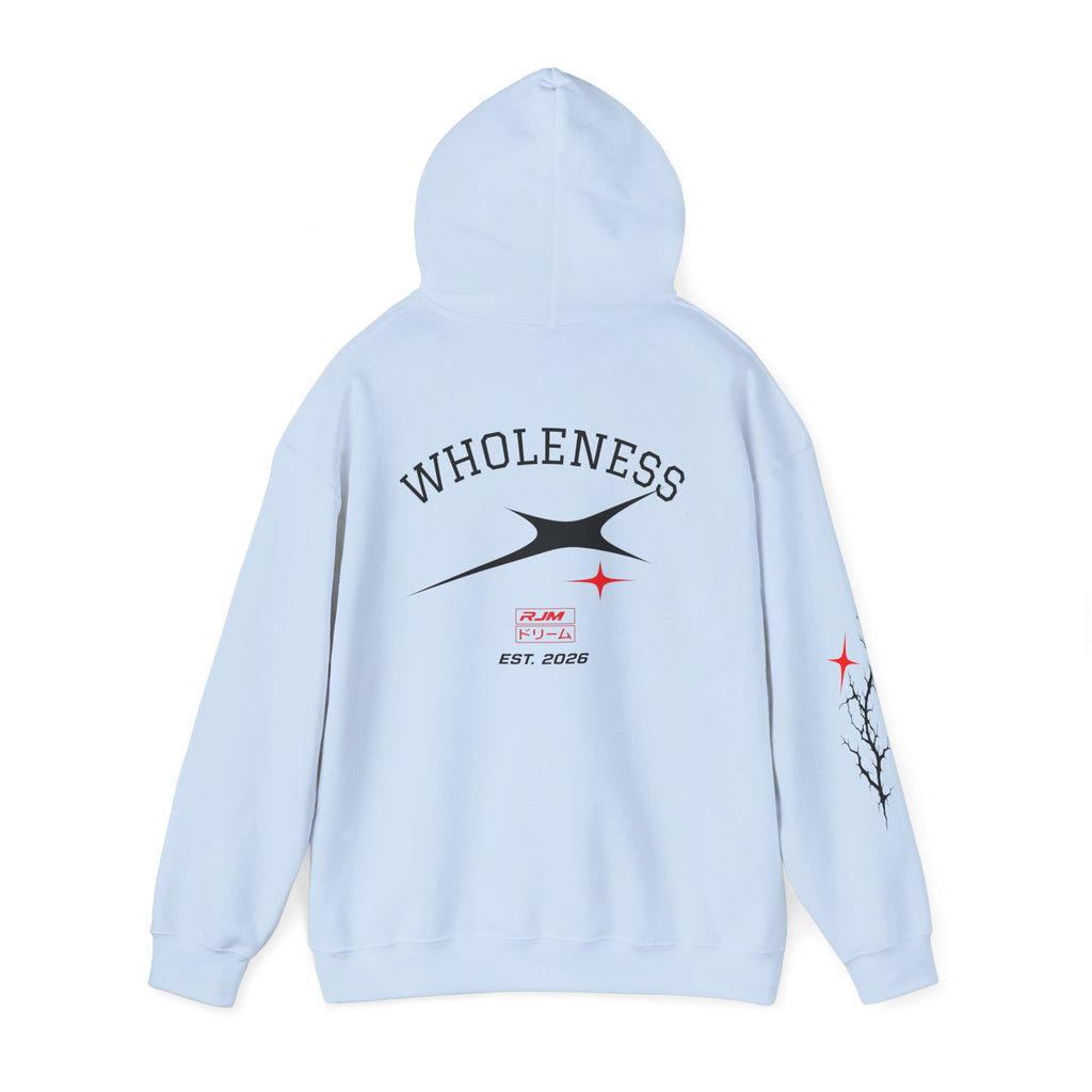 RJM Retro Orbit Hoodie — Minimalist Red Logo Streetwear