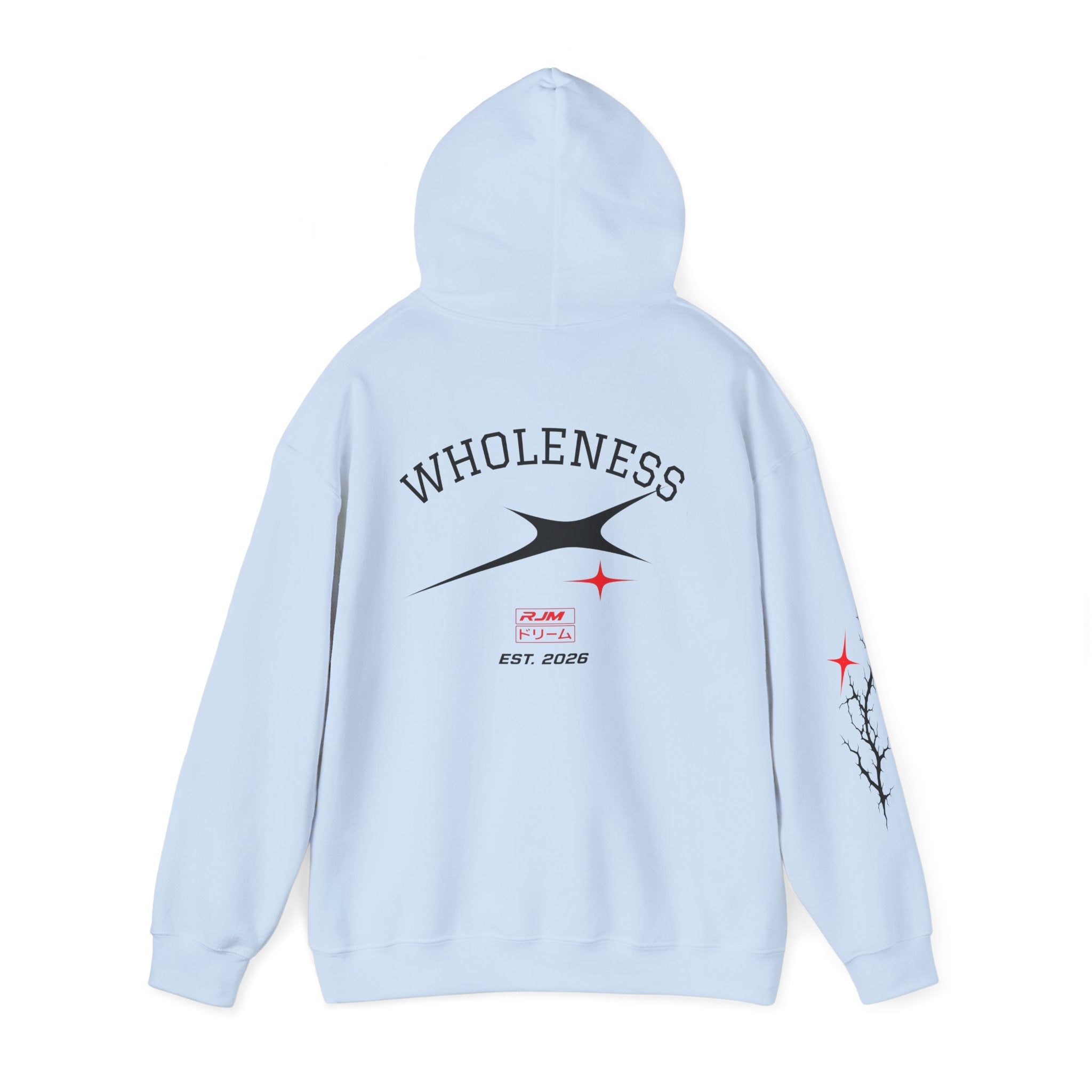 RJM Retro Orbit Hoodie — Minimalist Red Logo Streetwear