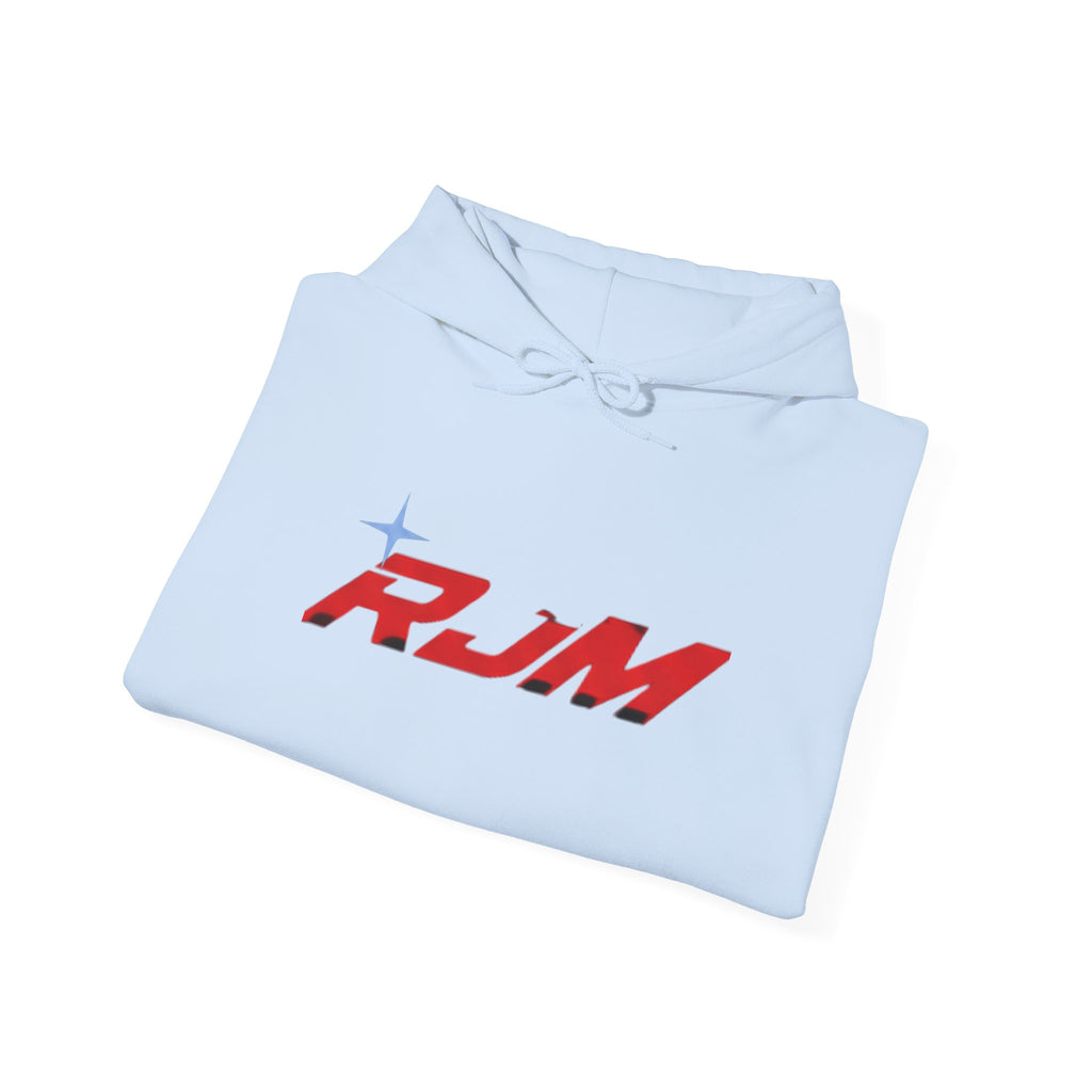 RJM Retro Orbit Hoodie — Minimalist Red Logo Streetwear
