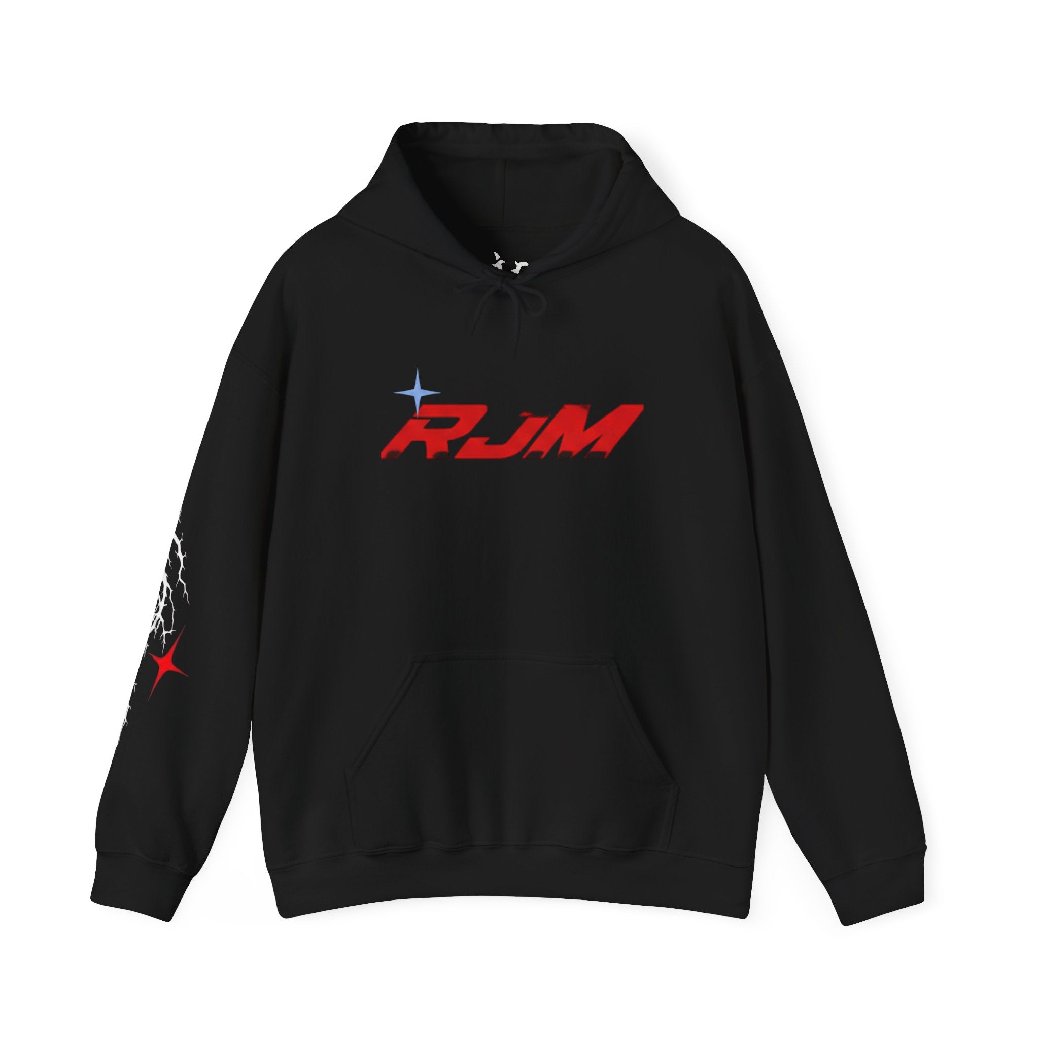 RJM Retro Orbit Hoodie — Minimalist Red Logo Streetwear