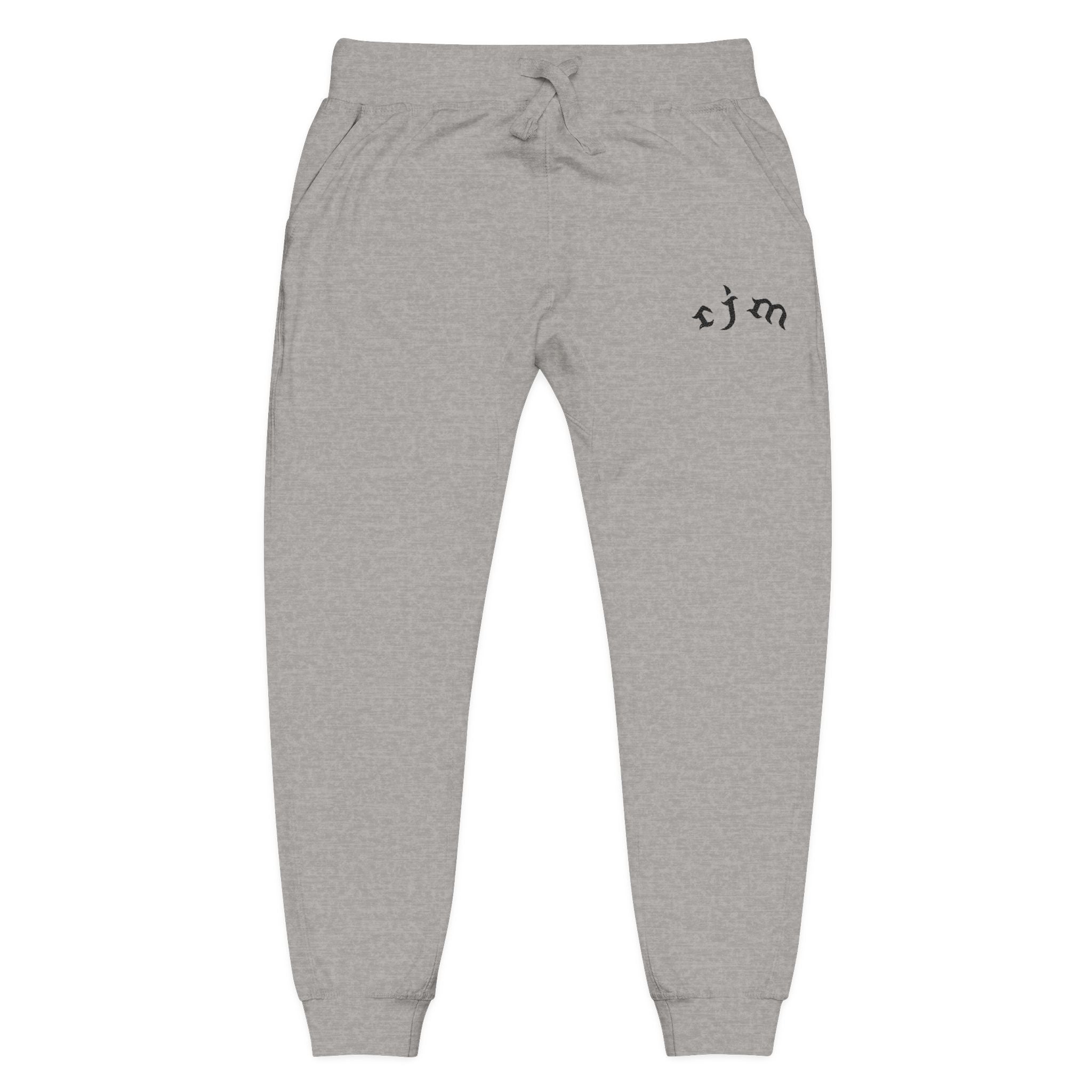 Embroidered 'RJM' Fleece Sweatpants — White Cozy Joggers